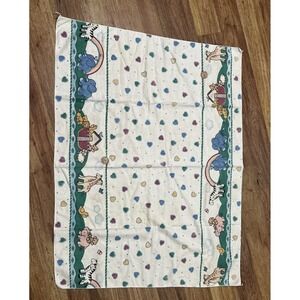 Vintage 1990s Noahs Ark Multicolor Hearts Flannel Receiving Nursery Baby Blanket